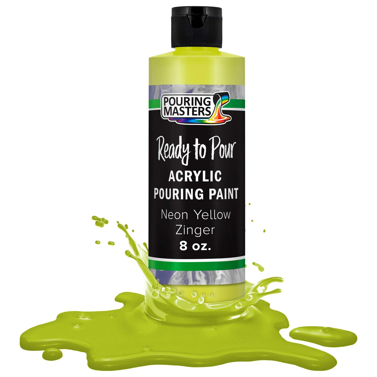 Pouring Masters Neon Yellow Ready to Pour Acrylic Pouring Paint - Premium 8-Ounce Pre-Mixed Fluid Acrylic Paint - Fluid Art Supplies for Canvas, Wood, Paper, Tile & Rocks